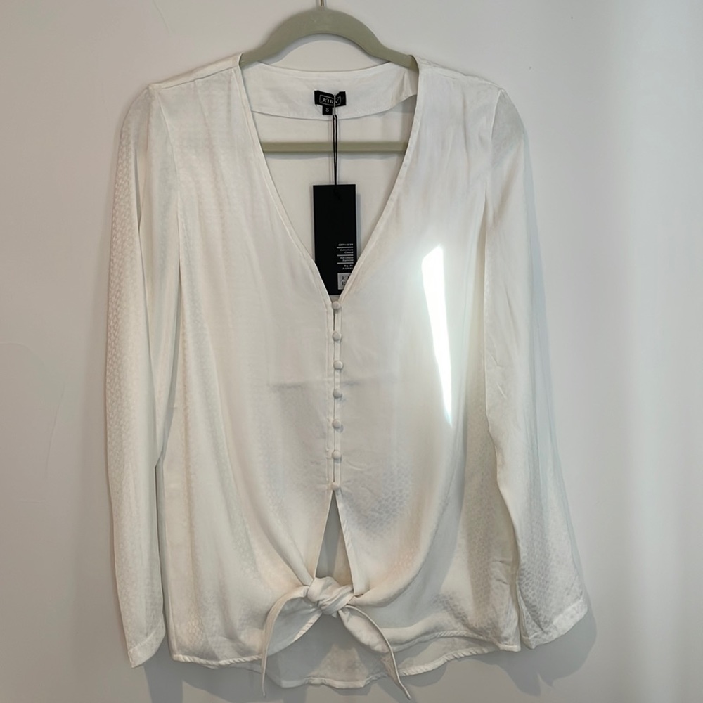 Tie Front White Button Down Blouse - NWT Sz Small